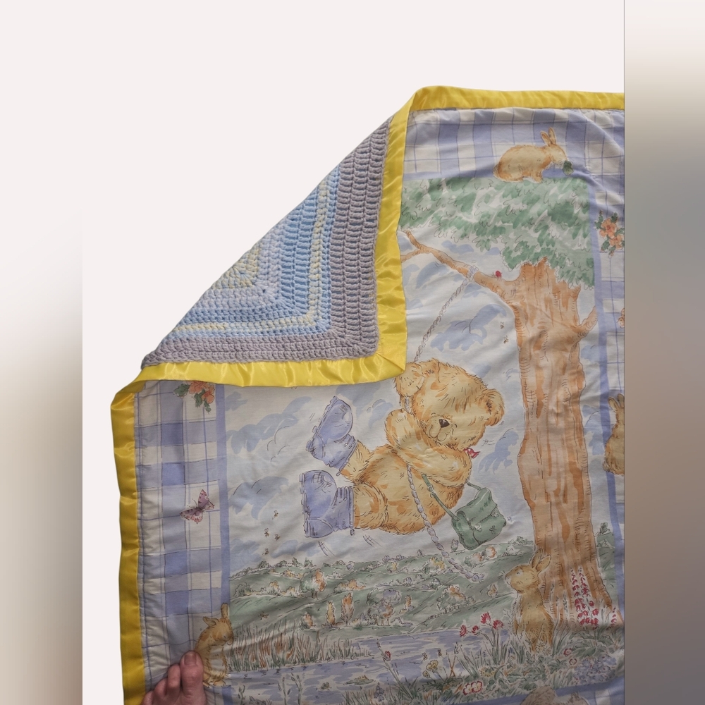 Rambling Ted Reversible Knit/quilt Child Blanket